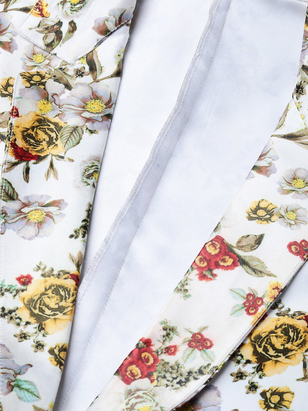 Jompers Women White & Yellow Satin Finish Floral Print Single-Breasted Blazer | Grocsy