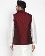 Jompers Men Maroon-Coloured & Black Woven Design Nehru Jacket | Grocsy