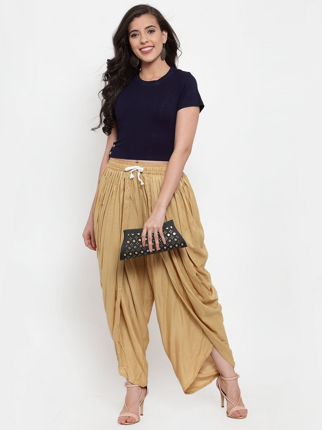 Jompers Women Beige Solid Dhoti | Grocsy