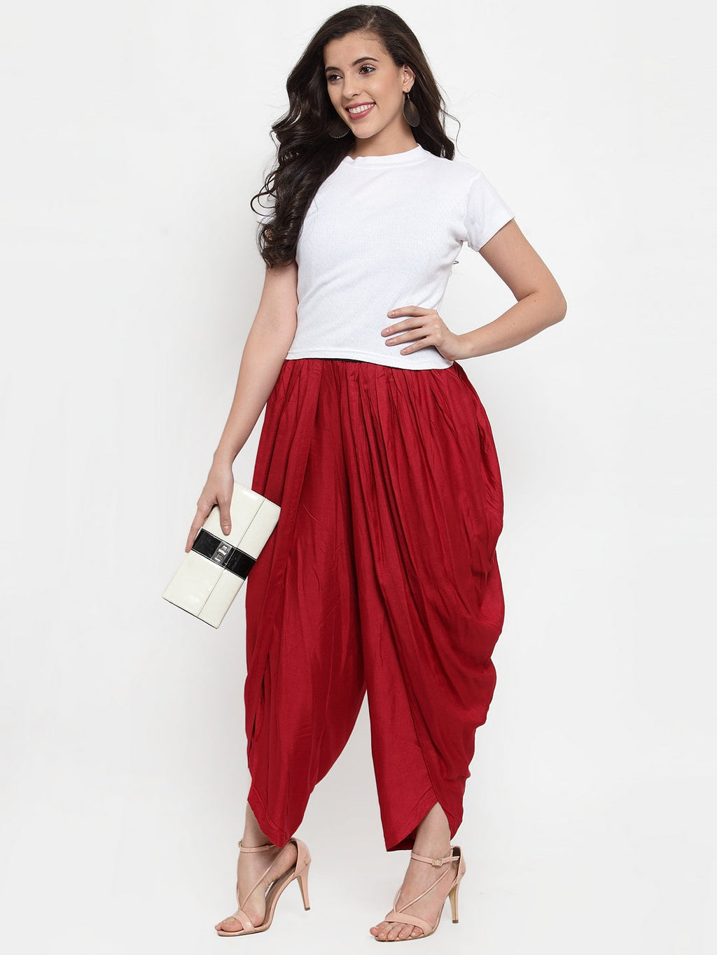 Jompers Women Maroon Solid Dhoti | Grocsy
