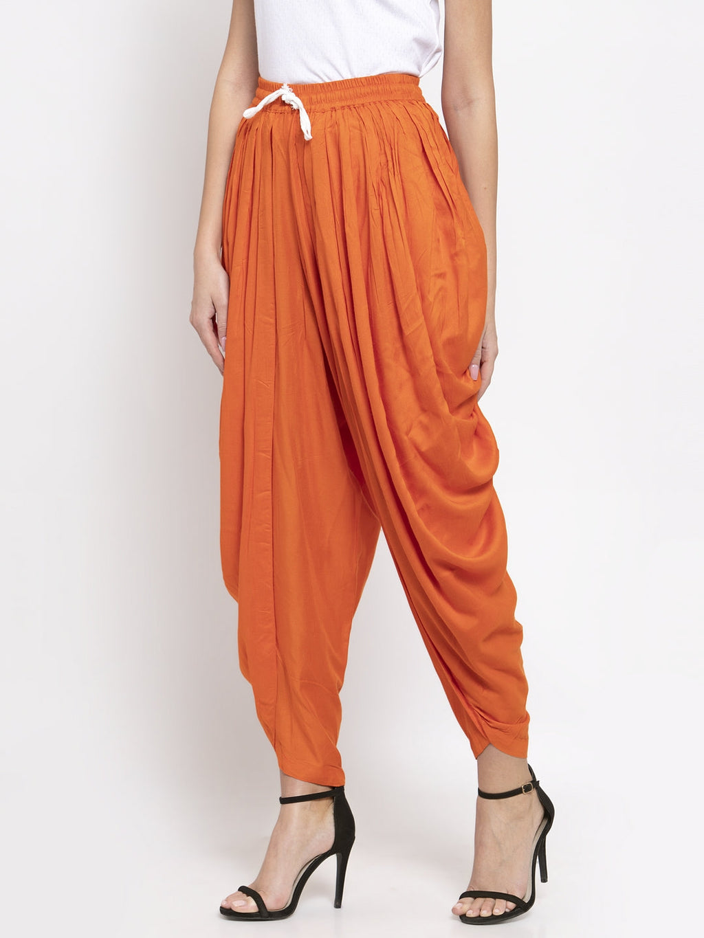 Jompers Women Orange Solid Dhoti | Grocsy