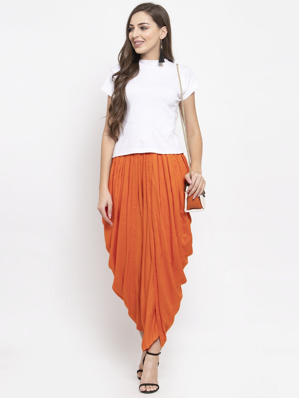 Jompers Women Orange Solid Dhoti | Grocsy