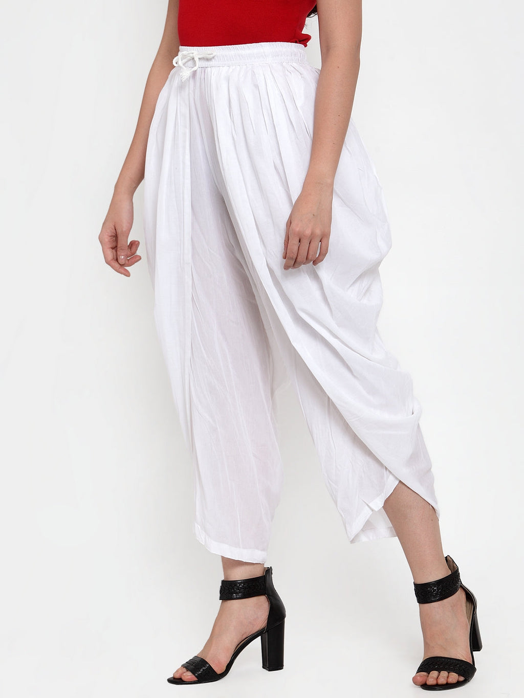 Jompers Women White Solid Dhoti | Grocsy