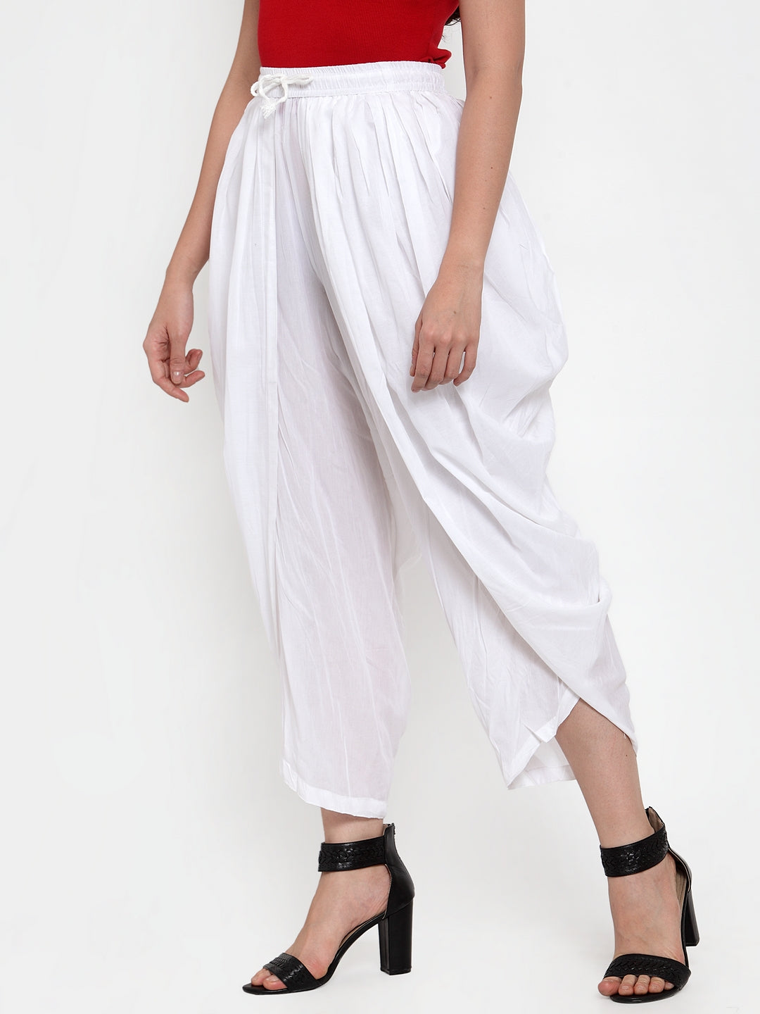 Jompers Women White Solid Dhoti | Grocsy