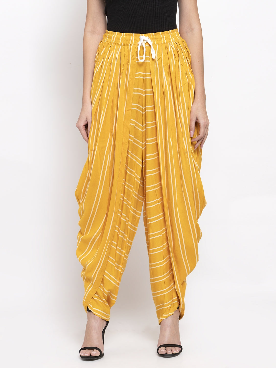 Jompers Women Mustard Stripped Dhoti | Grocsy