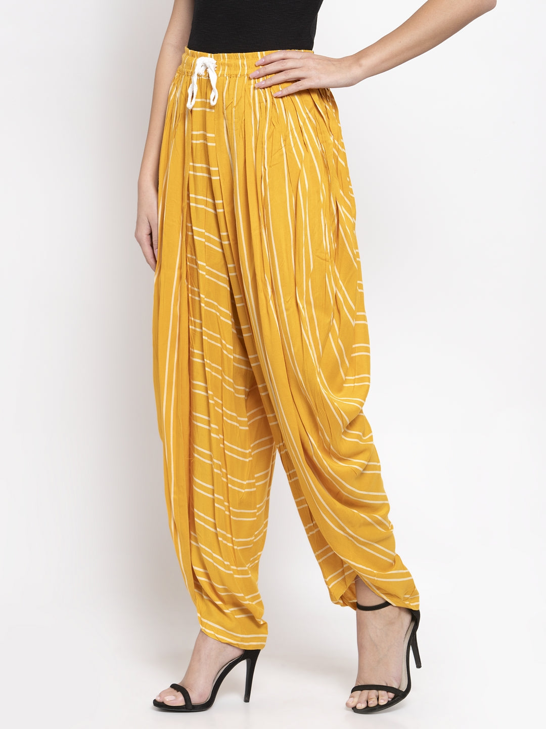 Jompers Women Mustard Stripped Dhoti | Grocsy