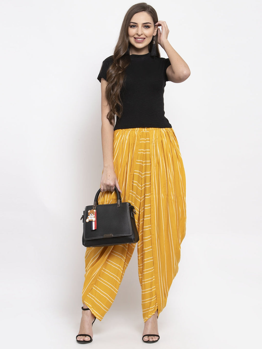 Jompers Women Mustard Stripped Dhoti | Grocsy