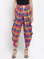 Jompers Women Pink and Yellow Checked Dhoti | Grocsy