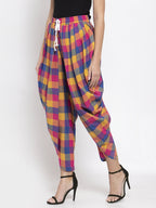 Jompers Women Pink and Yellow Checked Dhoti | Grocsy