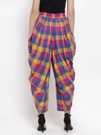 Jompers Women Pink and Yellow Checked Dhoti | Grocsy