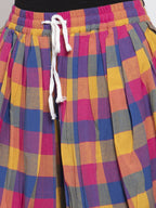Jompers Women Pink and Yellow Checked Dhoti | Grocsy