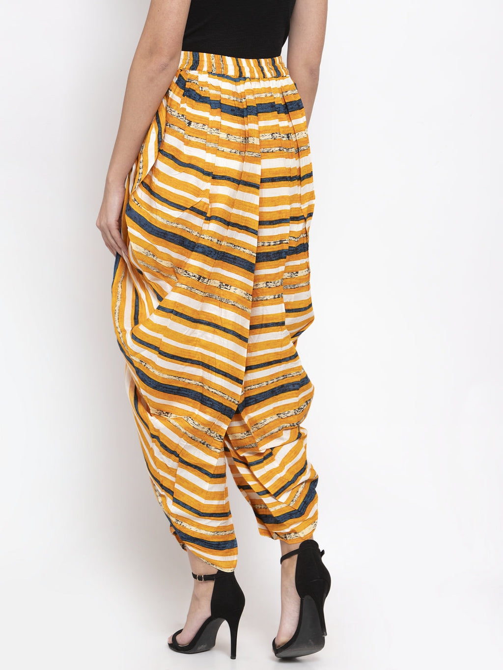 Jompers Women Yellow and Blue Stripped Dhoti | Grocsy