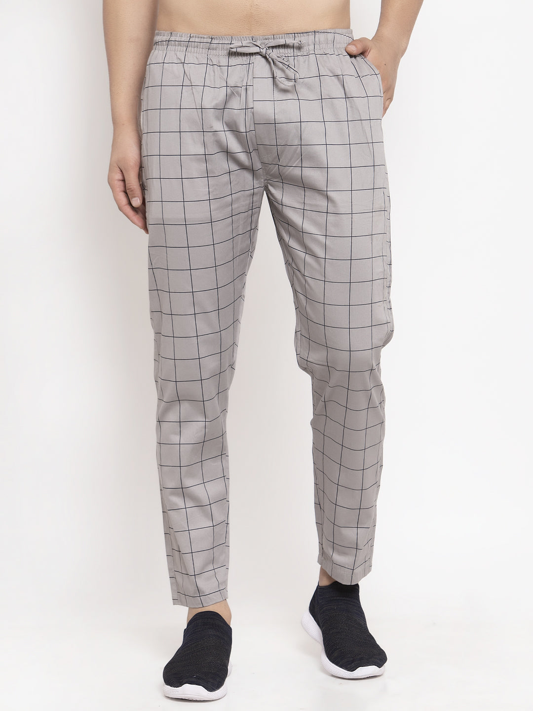 Jainish Men's Grey Checked Cotton Track Pants ( JOG 012Grey ) | Grocsy