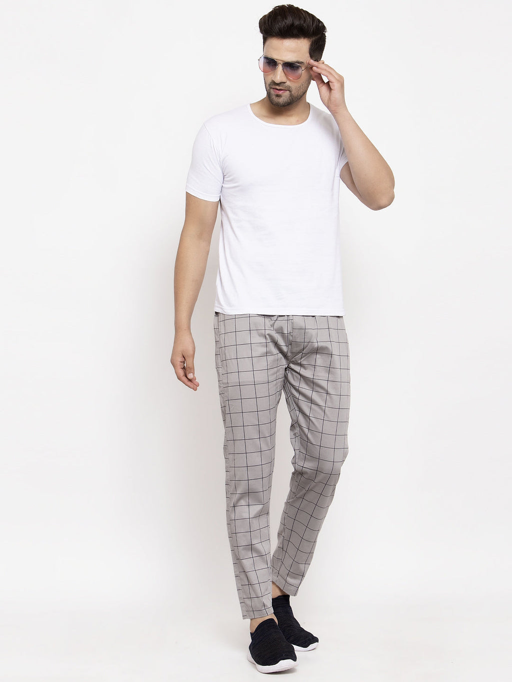 Jainish Men's Grey Checked Cotton Track Pants ( JOG 012Grey ) | Grocsy