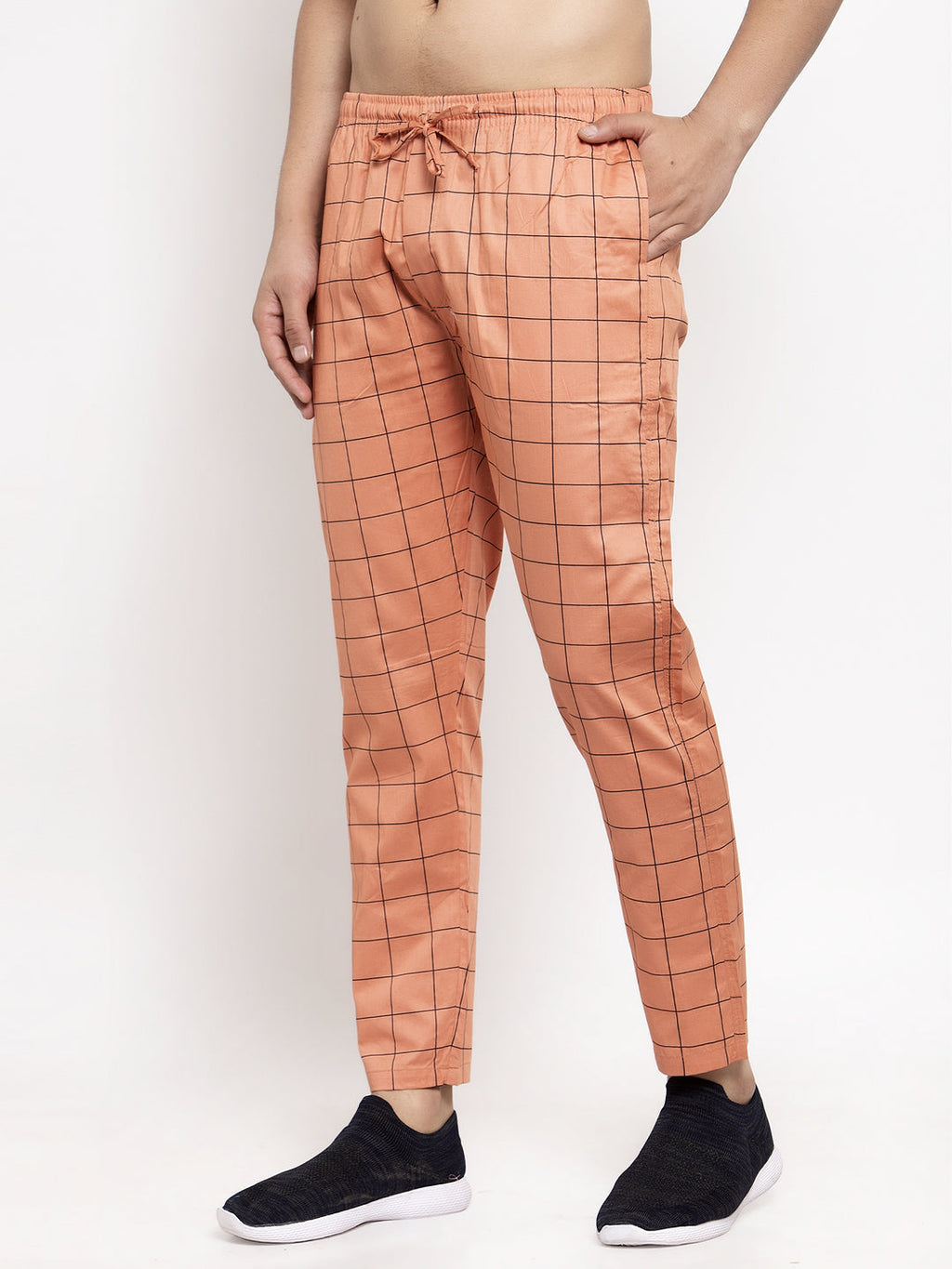 Jainish Men's Orange Checked Cotton Track Pants ( JOG 012Orange ) | Grocsy