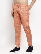 Jainish Men's Orange Checked Cotton Track Pants ( JOG 012Orange ) | Grocsy