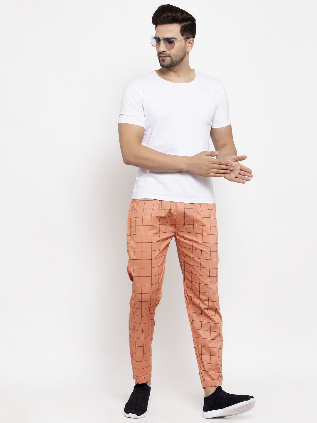 Jainish Men's Orange Checked Cotton Track Pants ( JOG 012Orange ) | Grocsy