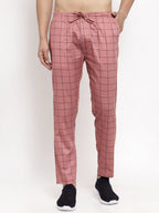 Jainish Men's Peach Checked Cotton Track Pants ( JOG 012Peach ) | Grocsy
