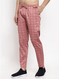 Jainish Men's Peach Checked Cotton Track Pants ( JOG 012Peach ) | Grocsy
