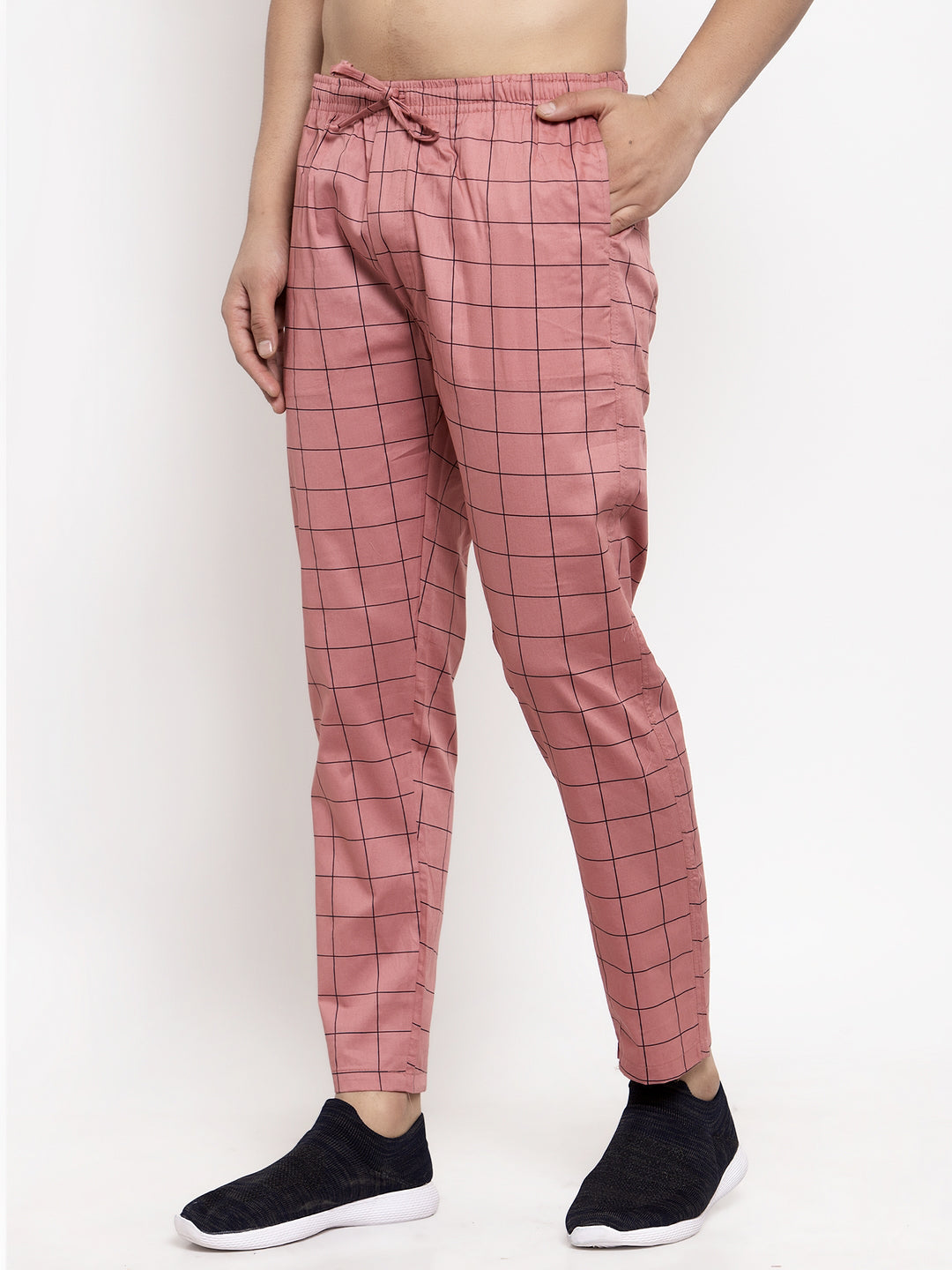 Jainish Men's Peach Checked Cotton Track Pants ( JOG 012Peach ) | Grocsy