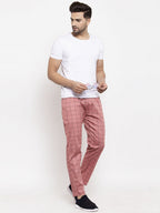 Jainish Men's Peach Checked Cotton Track Pants ( JOG 012Peach ) | Grocsy