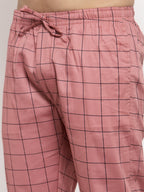 Jainish Men's Peach Checked Cotton Track Pants ( JOG 012Peach ) | Grocsy