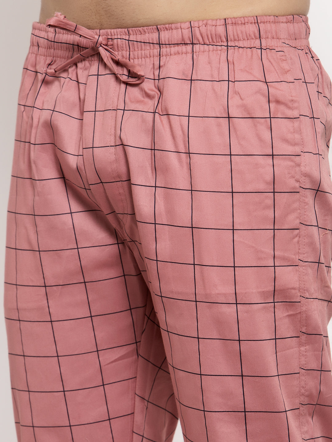 Jainish Men's Peach Checked Cotton Track Pants ( JOG 012Peach ) | Grocsy