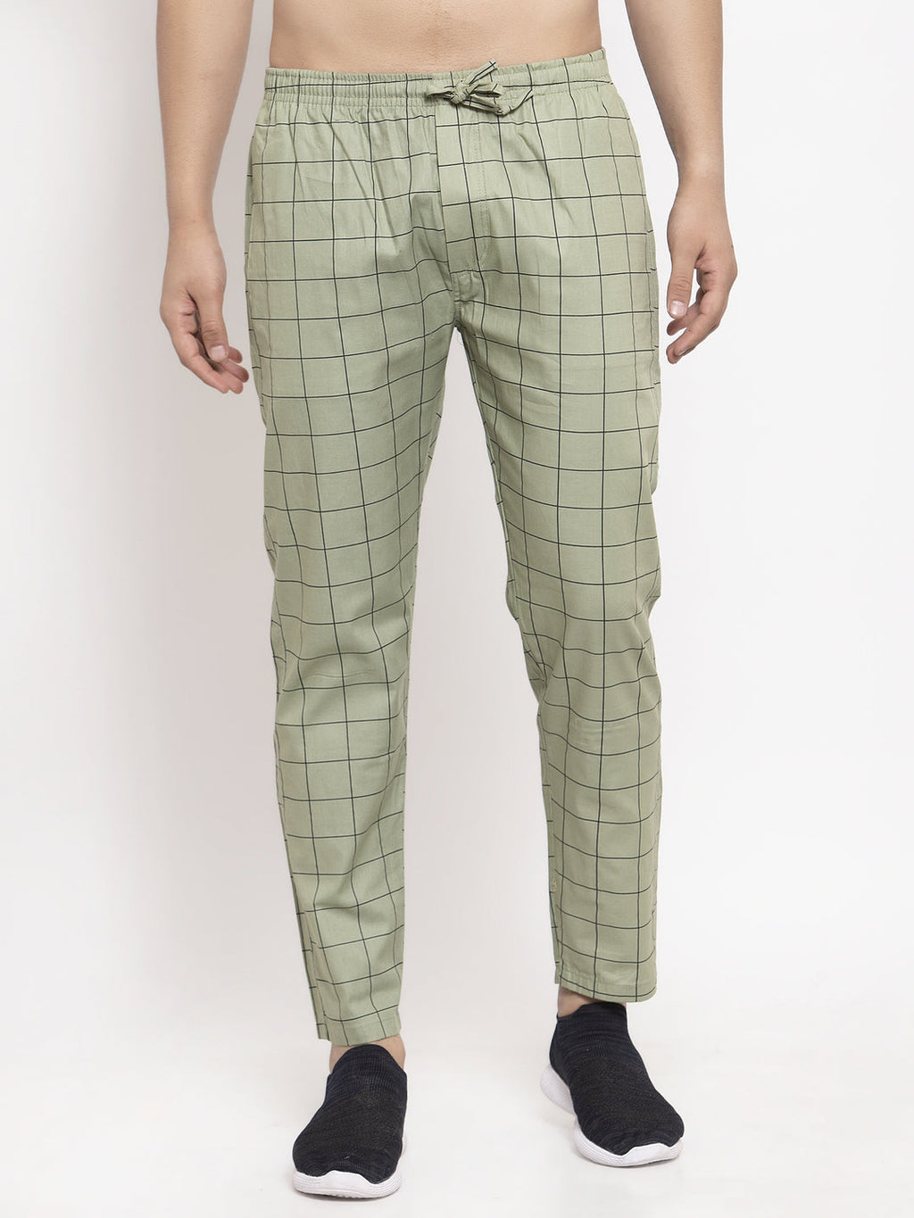 Jainish Men's Green Checked Cotton Track Pants ( JOG 012Pista ) | Grocsy