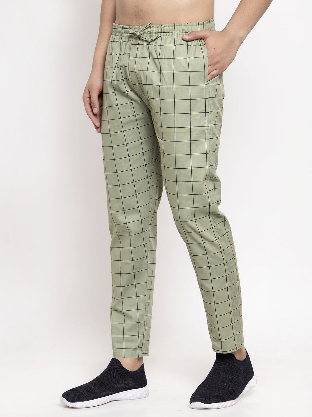 Jainish Men's Green Checked Cotton Track Pants ( JOG 012Pista ) | Grocsy