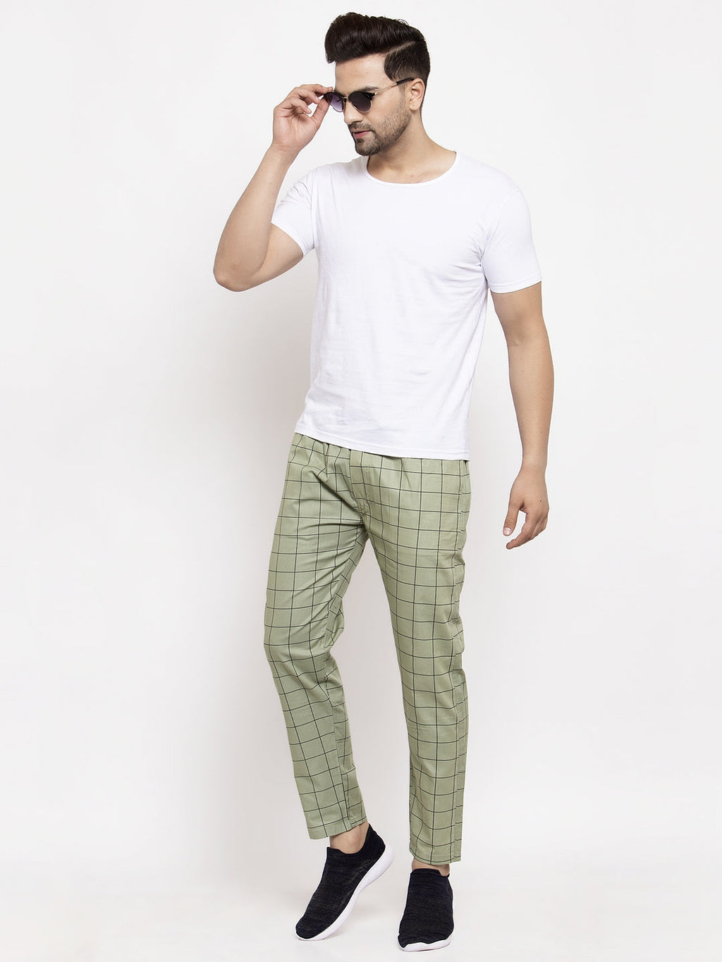 Jainish Men's Green Checked Cotton Track Pants ( JOG 012Pista ) | Grocsy