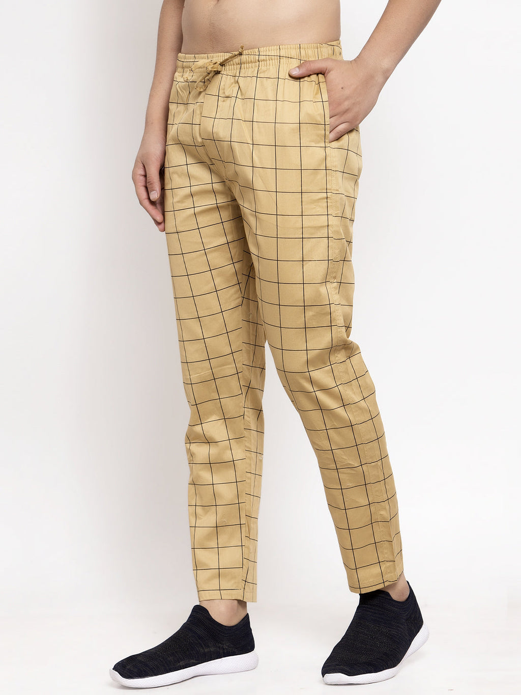 Jainish Men's Rust Checked Cotton Track Pants ( JOG 012Rust ) | Grocsy