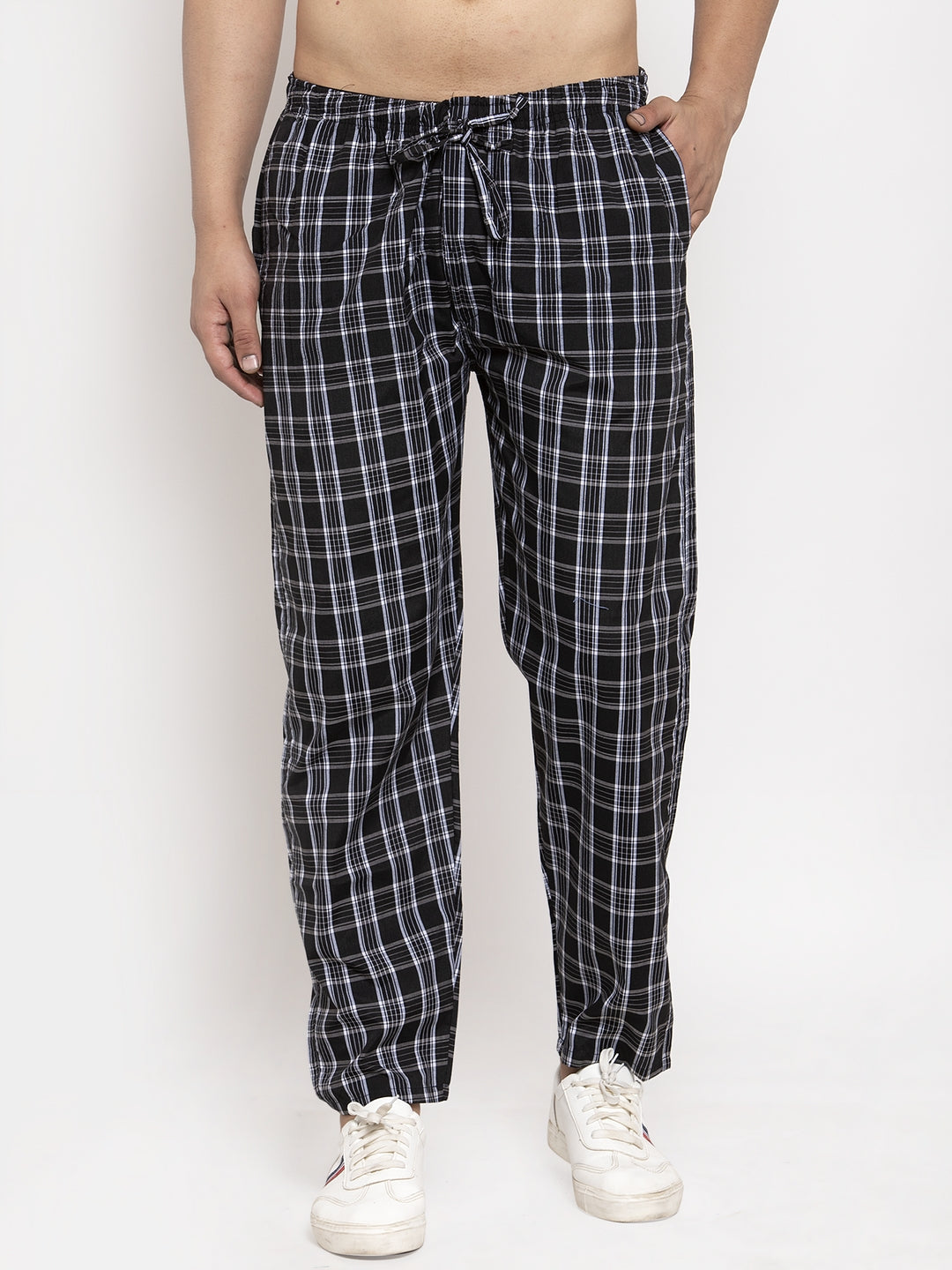 Jainish Men's Black Checked Cotton Track Pants ( JOG 013Black ) | Grocsy