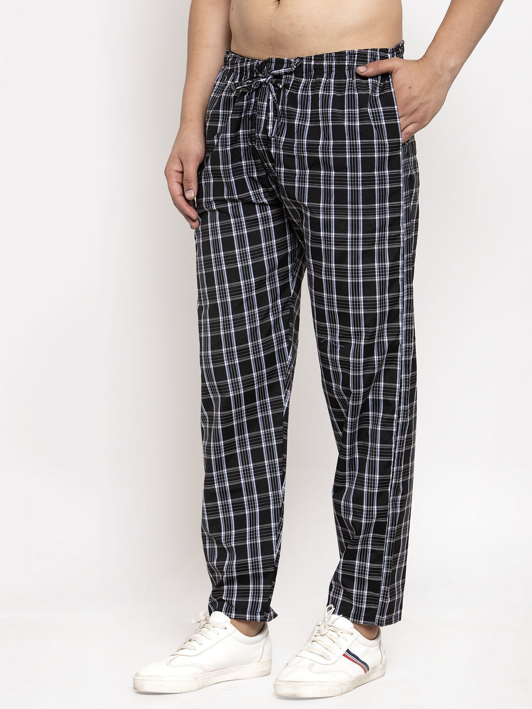 Jainish Men's Black Checked Cotton Track Pants ( JOG 013Black ) | Grocsy