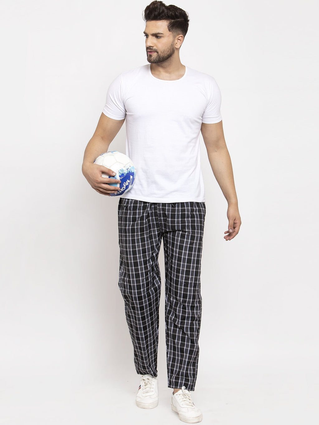 Jainish Men's Black Checked Cotton Track Pants ( JOG 013Black ) | Grocsy