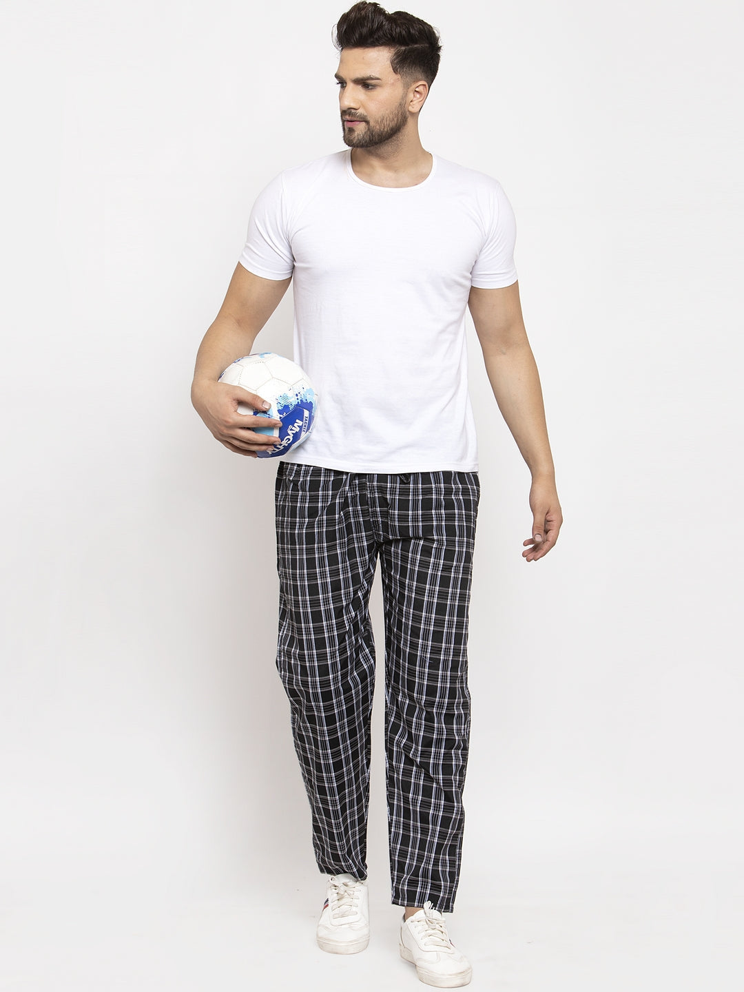 Jainish Men's Black Checked Cotton Track Pants ( JOG 013Black ) | Grocsy