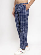 Jainish Men's Blue Checked Cotton Track Pants ( JOG 013Blue ) | Grocsy