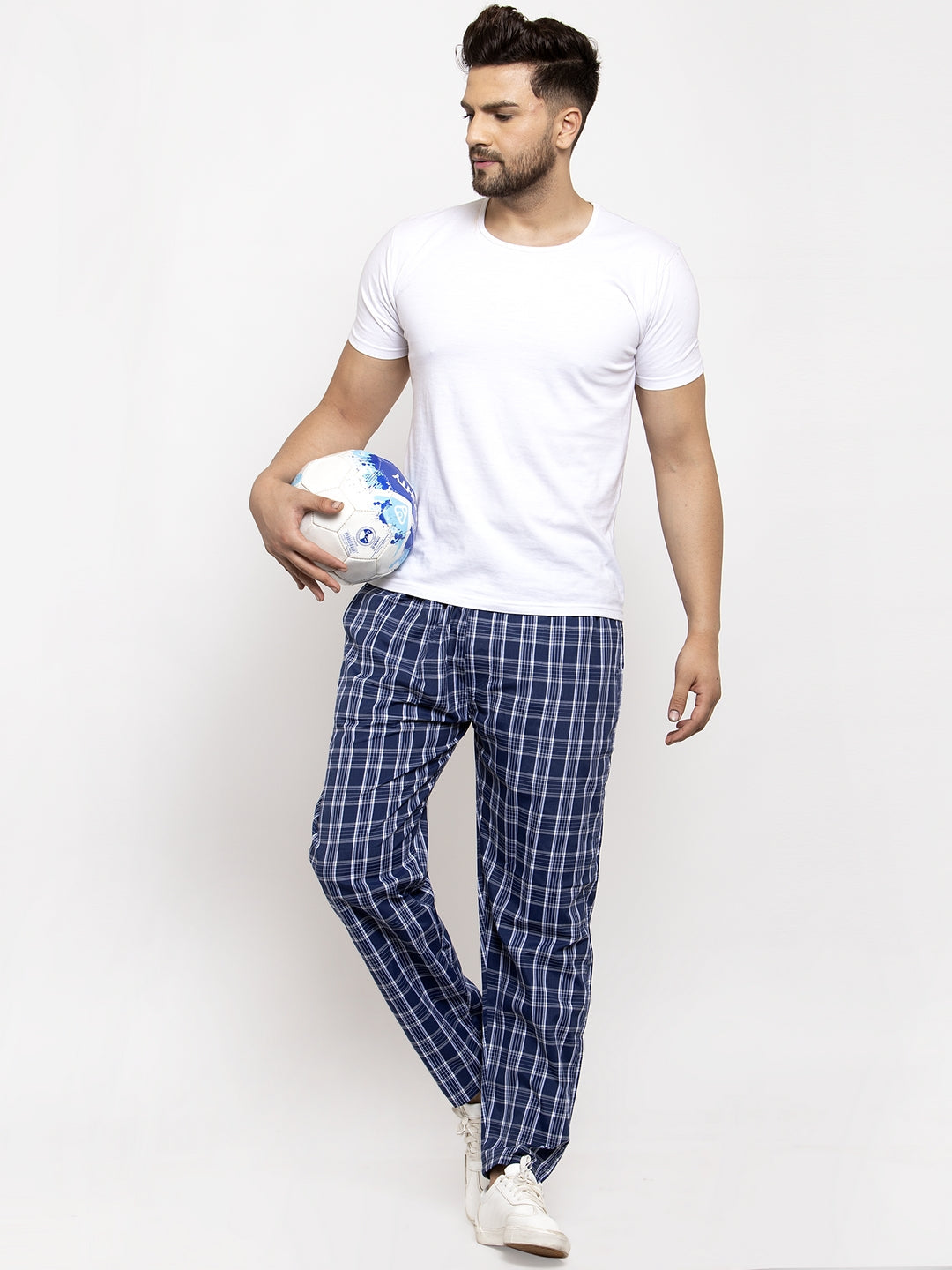 Jainish Men's Blue Checked Cotton Track Pants ( JOG 013Blue ) | Grocsy