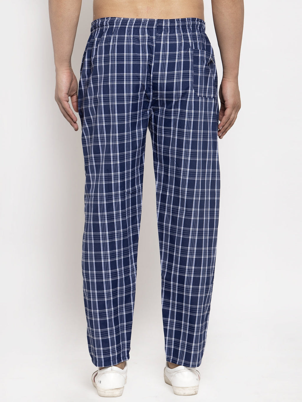Jainish Men's Blue Checked Cotton Track Pants ( JOG 013Blue ) | Grocsy