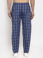Jainish Men's Blue Checked Cotton Track Pants ( JOG 013Blue ) | Grocsy