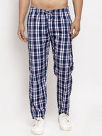 Jainish Men's Navy Blue Checked Cotton Track Pants ( JOG 013Navy-Blue ) | Grocsy
