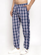 Jainish Men's Navy Blue Checked Cotton Track Pants ( JOG 013Navy-Blue ) | Grocsy