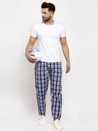 Jainish Men's Navy Blue Checked Cotton Track Pants ( JOG 013Navy-Blue ) | Grocsy