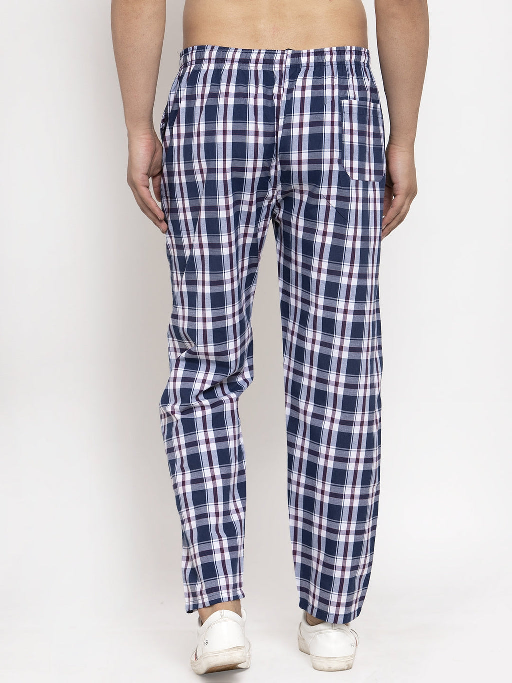 Jainish Men's Navy Blue Checked Cotton Track Pants ( JOG 013Navy-Blue ) | Grocsy