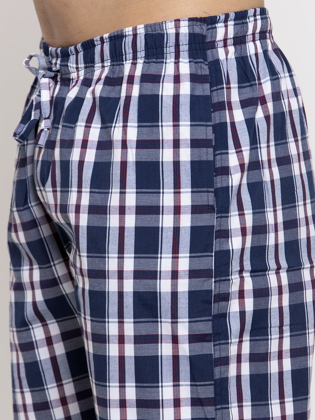 Jainish Men's Navy Blue Checked Cotton Track Pants ( JOG 013Navy-Blue ) | Grocsy
