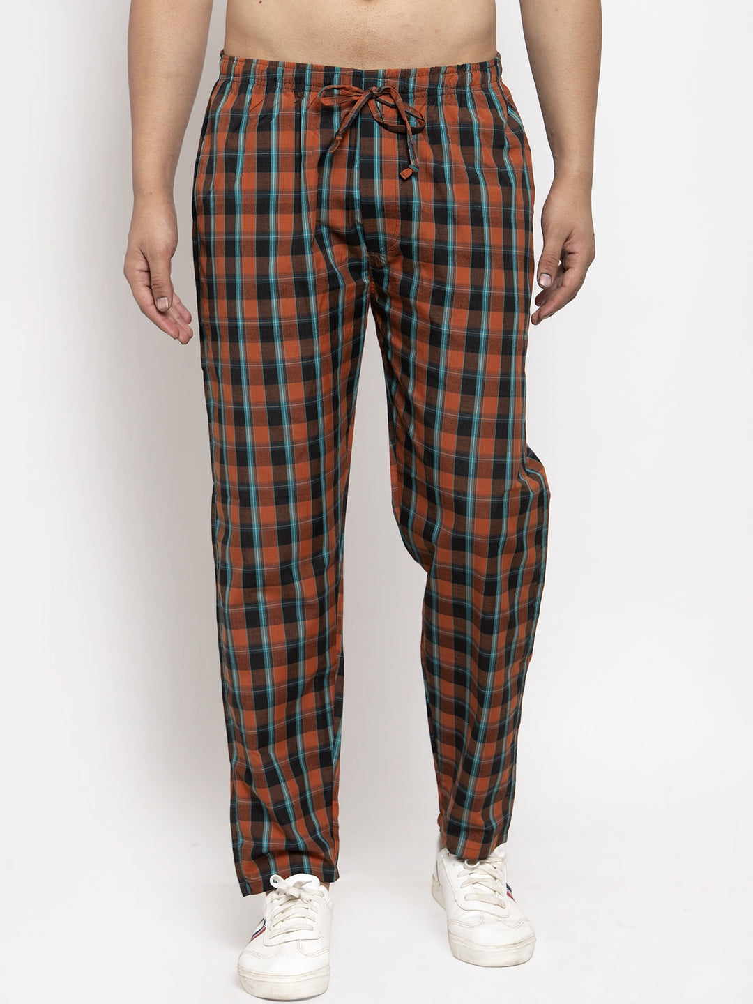 Jainish Men's Orange Checked Cotton Track Pants ( JOG 013Orange ) | Grocsy
