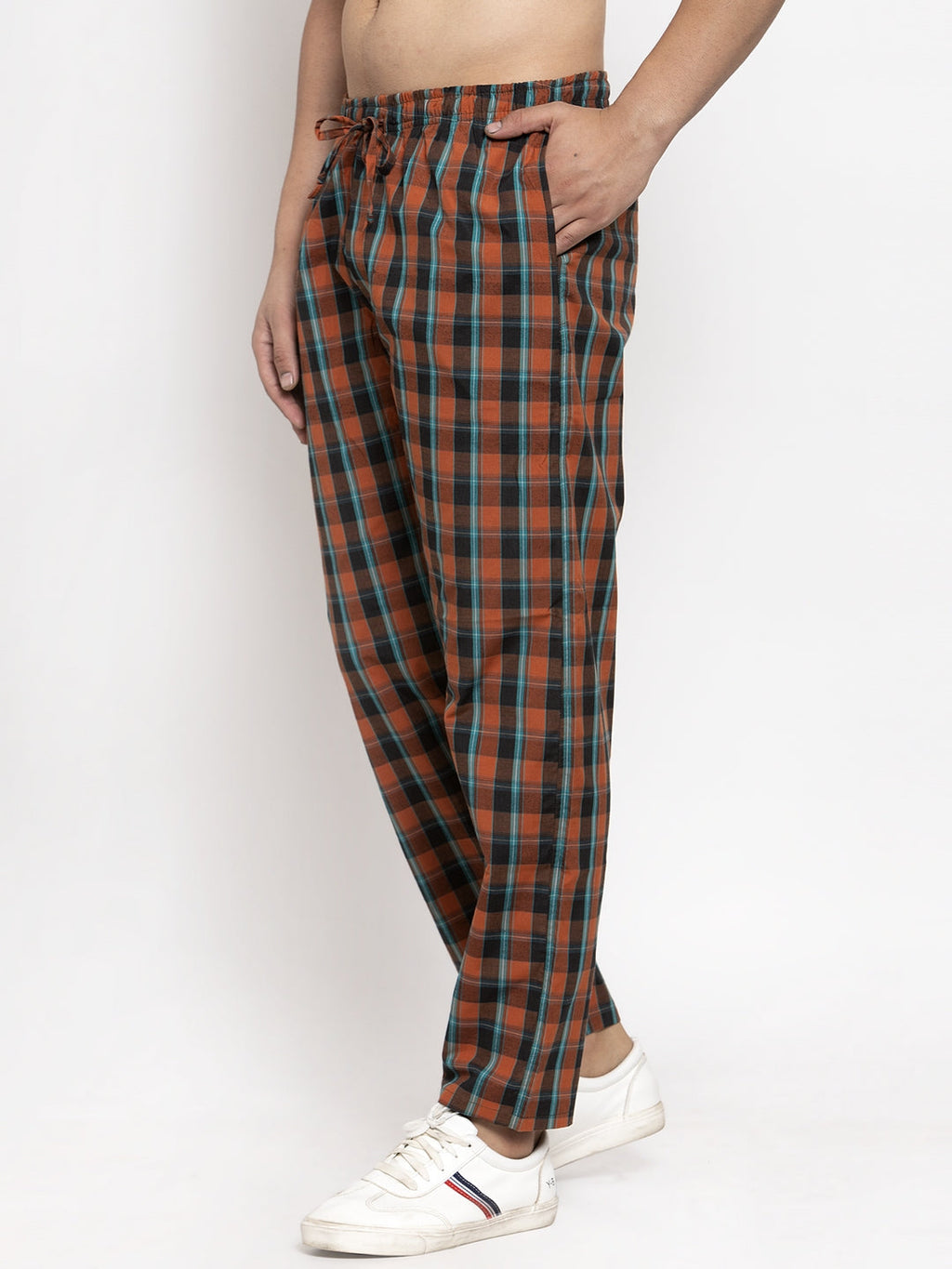 Jainish Men's Orange Checked Cotton Track Pants ( JOG 013Orange ) | Grocsy