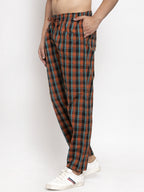 Jainish Men's Orange Checked Cotton Track Pants ( JOG 013Orange ) | Grocsy