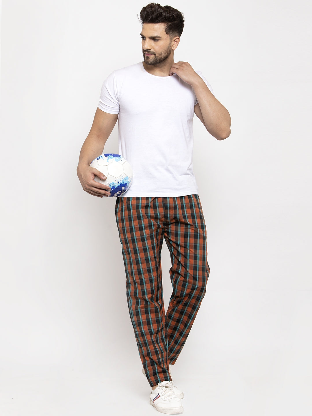Jainish Men's Orange Checked Cotton Track Pants ( JOG 013Orange ) | Grocsy