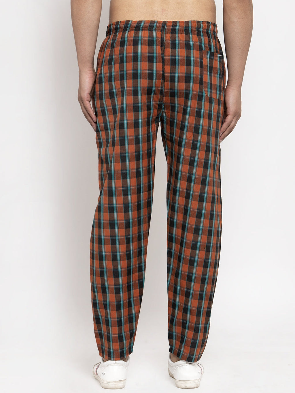 Jainish Men's Orange Checked Cotton Track Pants ( JOG 013Orange ) | Grocsy