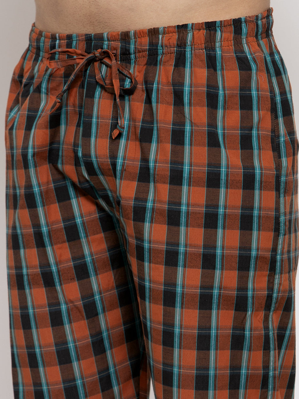 Jainish Men's Orange Checked Cotton Track Pants ( JOG 013Orange ) | Grocsy